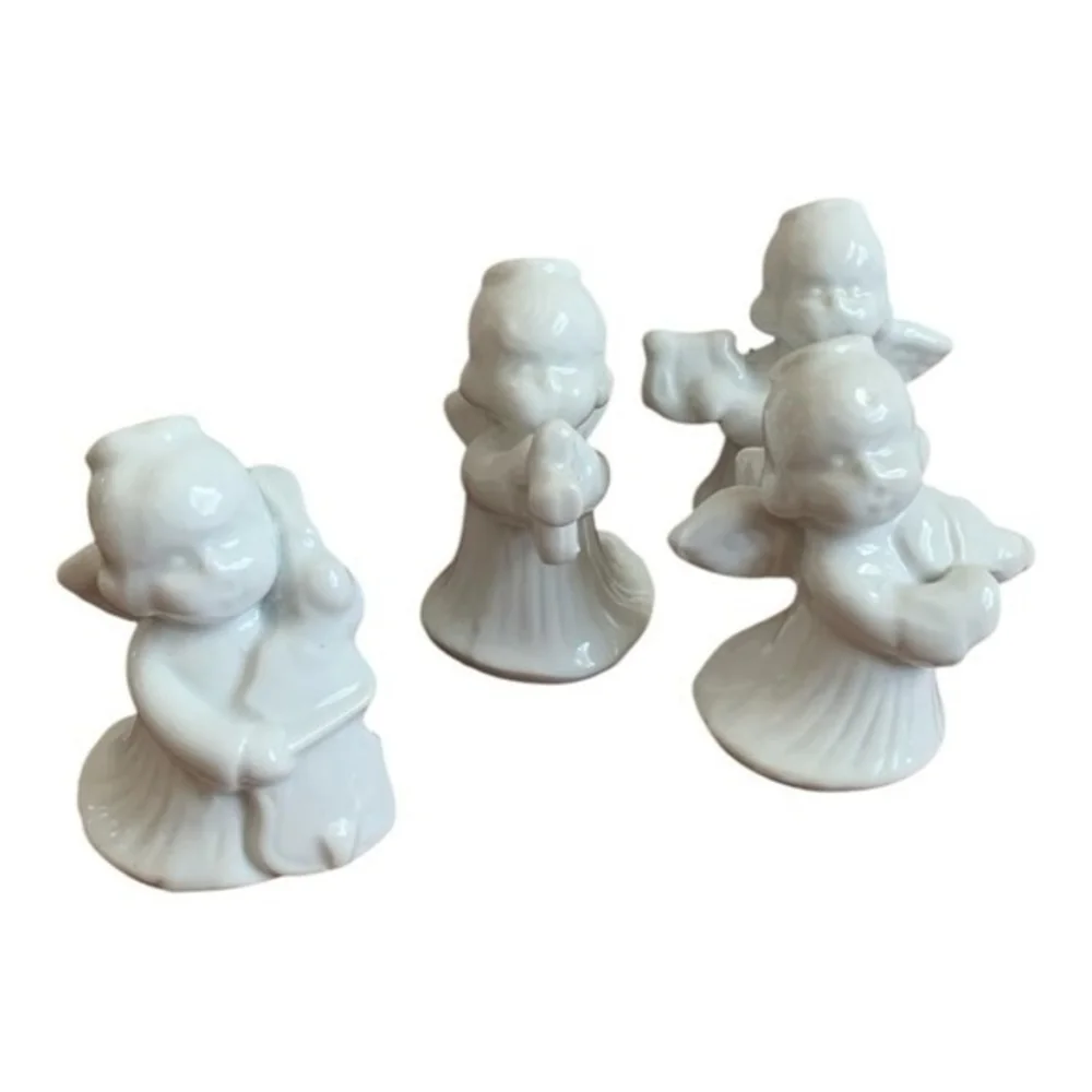 Set 4 White Ceramic Angel Musician Figurines 3